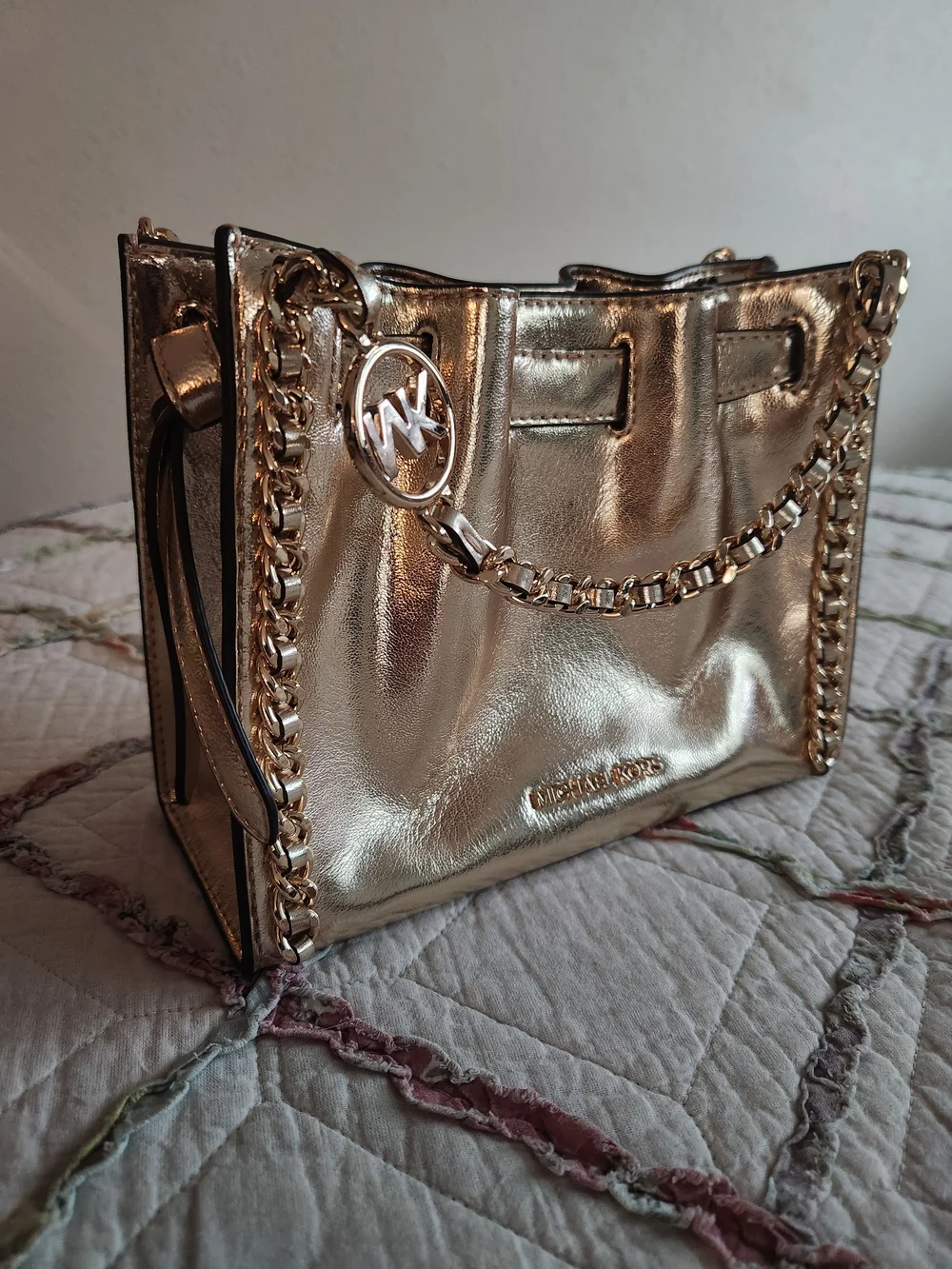 Michael Kors Brand New Gold Metallic Chain-Trim Tote